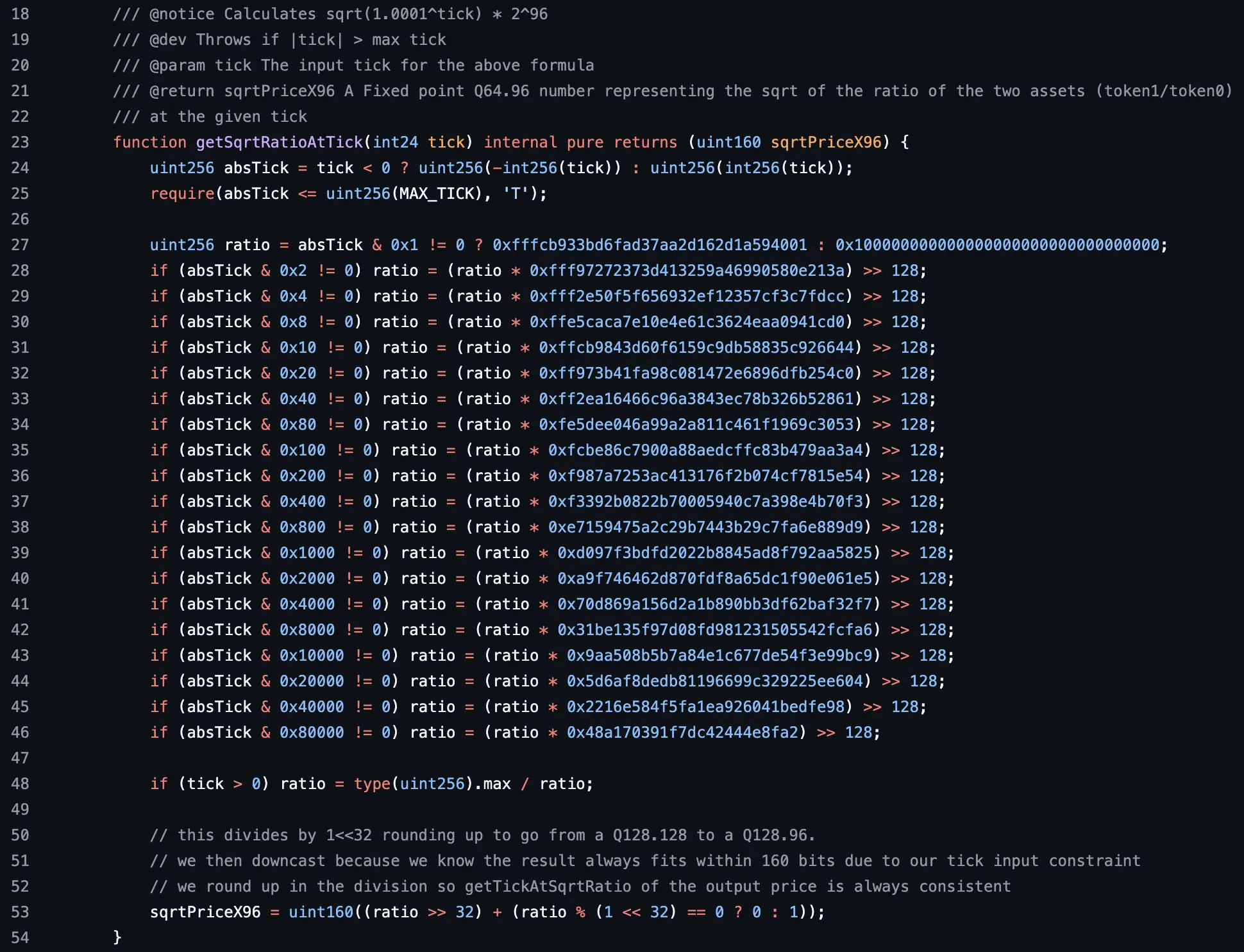 Uniswap getSqrtRatioAtTick